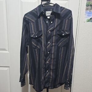 Vintage Wrangler Western Wear Striped Pearl Snap Shirt, Cowboy Rodeo, Large